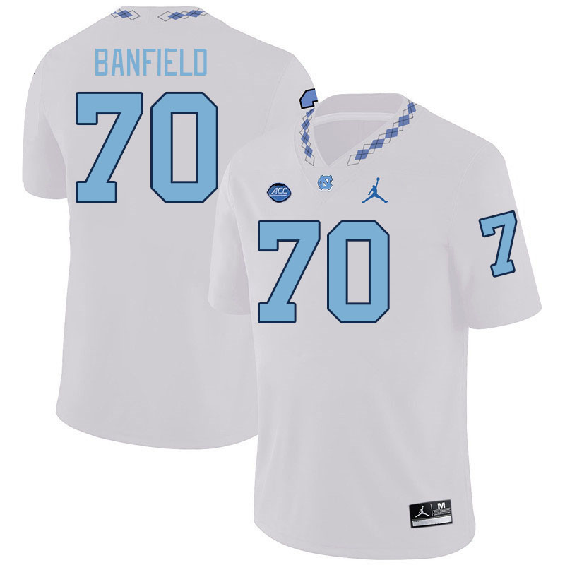 Men #70 Aidan Banfield North Carolina Tar Heels College Football Jerseys Stitched-White